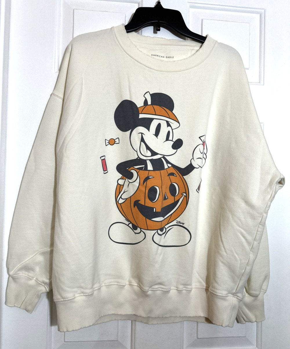 American Eagle Disney Beige Oversized Halloween Mickey Mouse Sweatshirt Comfy M